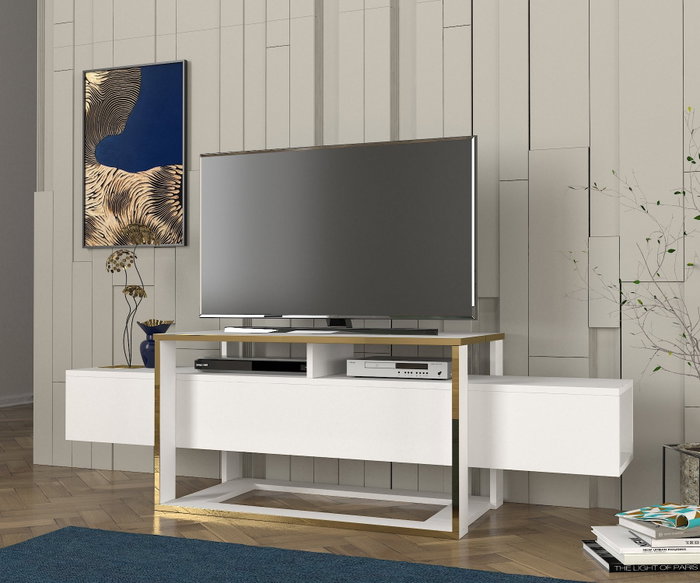 Hanah Home Mueble para TV Blanco y Dorado